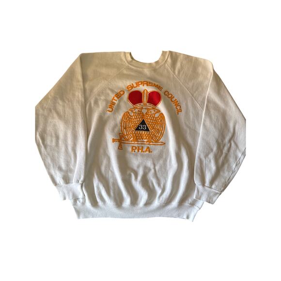 Vintage United Supreme Council USA Made Tultex XL White Raglan Crewneck Swtshrt - Picture 1 of 7